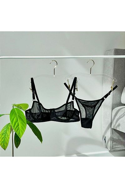Snowdrop Black Transparent Tulle Underwire Bra Set