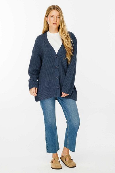 Hooopstore Cardigan Indigo - Cu cataramă și curea