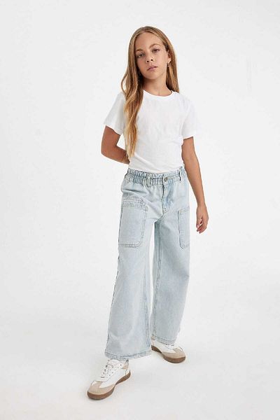 DeFacto Fete - Pantaloni de jeans cu picioare late și talie elastică A6314a824au