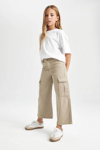 DeFacto Girl's Cotton Wide-Leg Trousers - Cargo Pocket and Pocket C8778A824Au