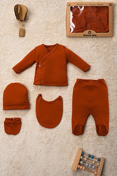 Mai Perla Düz Renk Organik Pamuk Kutulu 5 Parça Hastane Çıkış Seti