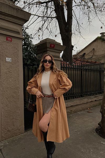 Eyyo Tan Front Buttoned Trencoat Ate3218