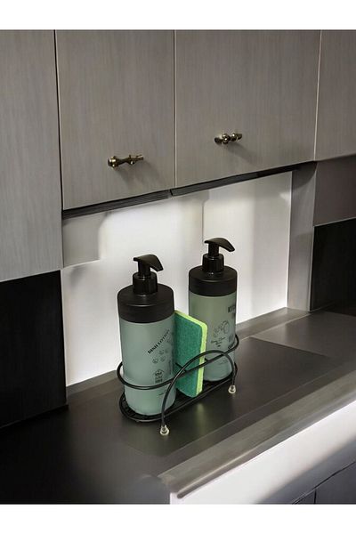 KITCHBATH مجموعة موزع الصابون السائل للمطبخ مع حامل، موزع سائل لغسيل الأطباق على سطح الطاولة، موزع صابون زجاجي أخضر 500 مل × 2