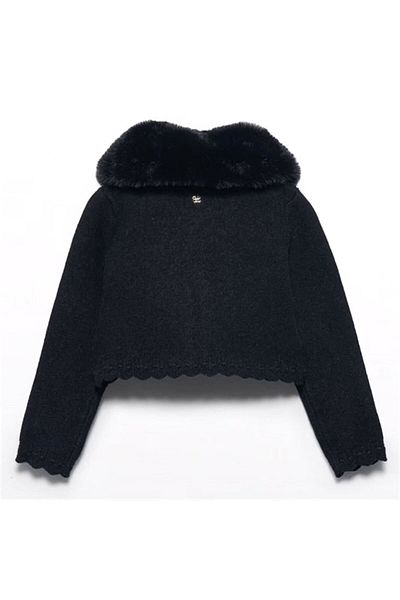 MAYORAL Cardigan negru din tricotaje pentru fete - guler de blană, Abel&Lula 5828