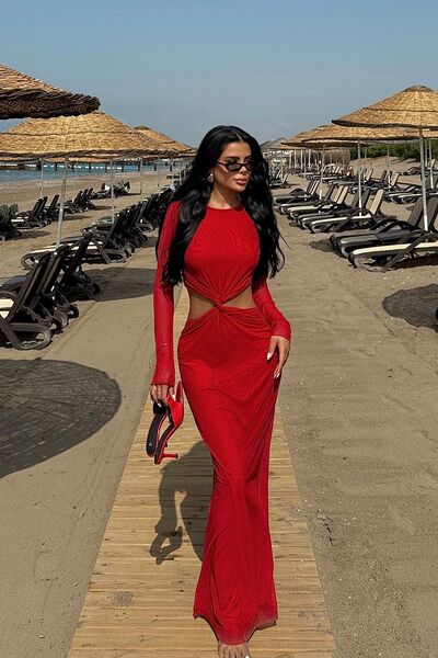 Eyyo Amber Red Long Dress - Ate-1085