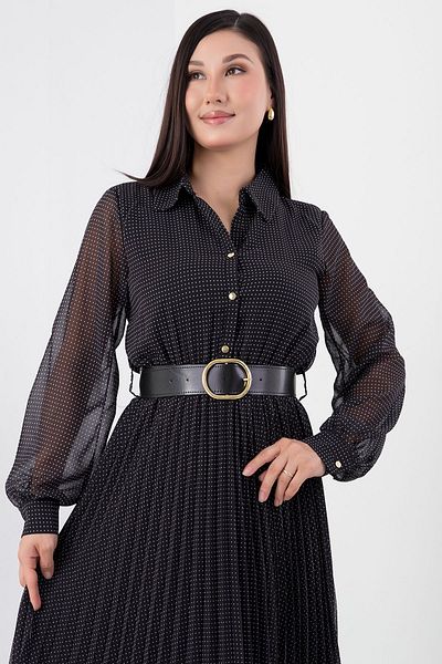 PULLIMM Chiffon Dress - Polka Dots, Collar and Belt, Grs3575