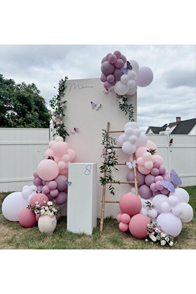 Çemrek Süs Parti مجموعة سلسلة بالونات أرجوانية وردية مكونة من 100 قطعة