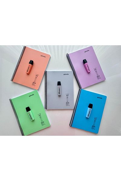 Mynote My Note 5 σημειωματάριο - Φύλλο καρό, παστέλ χρώματα, σετ στυλό Stabilo Boss Highlighter