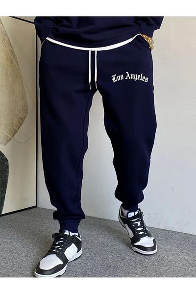 CAST COLLECTİON Ανδρικό παντελόνι με στάμπα Navy Blue Angeles
