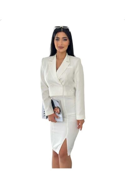 NILOO طقم نسائي مكون من قطعتين مع تنورة وسترة متقاطعة