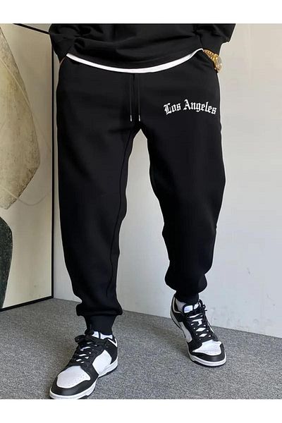 CAST COLLECTİON Ανδρικό μαύρο αθλητικό παντελόνι Angeles με στάμπα