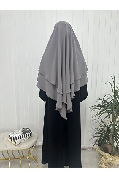 R&S modibone Γκρι μαντήλι έτοιμο σουφλέ δύο στρώσεων - Κατάλληλο για Hajj και Umrah