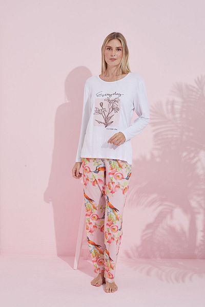 Siyah İnci White Multicolor Cotton Knitted Pajamas Set 24240178