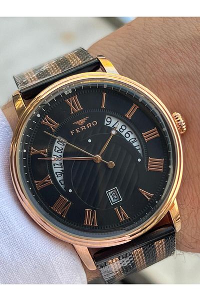 FERRO 30 Mt Water Resistant Men's Wristwatch - Steel Cord, Calendar Dial, Efm11050-Sr