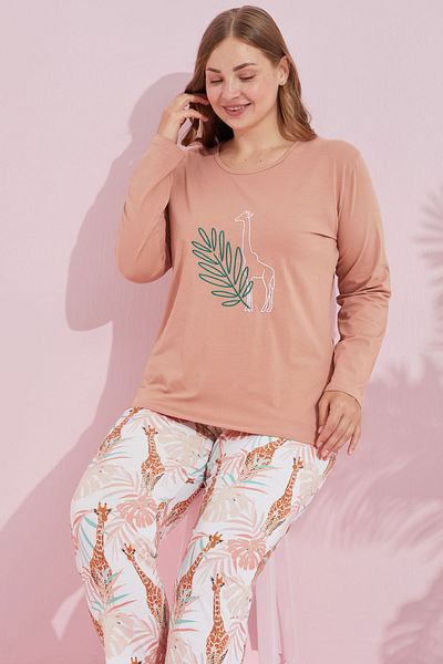 Siyah İnci πούδρα πολύχρωμη Cotton Curve Plus Size Πλεκτή Πιτζάμες King Size 24240737