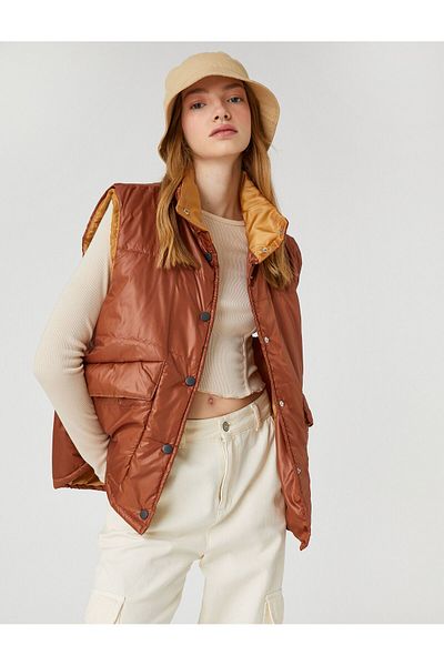 Koton Inflatable Vest with Pocket Detail and Snap Closure