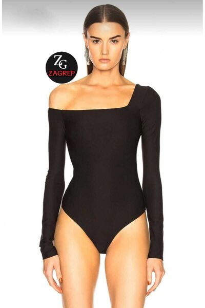 Zagrep Black Silk Jersey Women's Bodysuit - Front Low-Cut, Double Layer