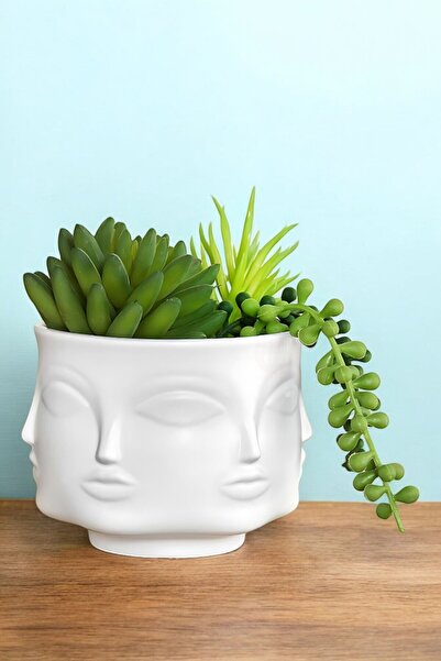 tambana Dekoratif Sukulent Saksısı Küçük Mini Beton Saksı Beyaz Model 29