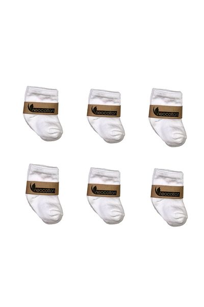 neocotton 6-Piece Plain White Cotton Stretchy Baby Socks