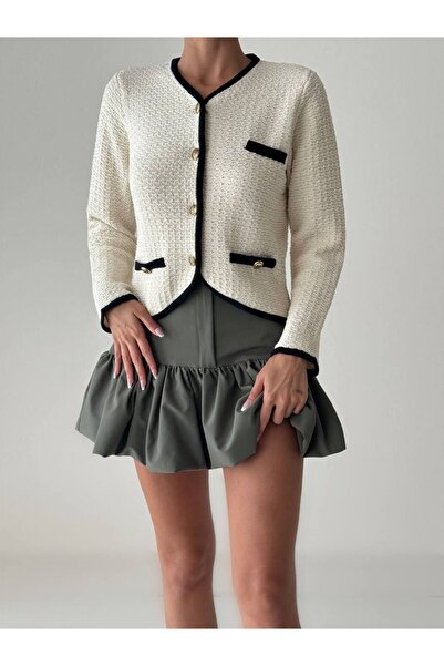 My Blog Cream Alya Buttoned Knitted Cardigan-4453