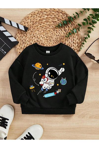 GLOWES Hanorac oversize pentru copii cu imprimeu spațial NASA - Crewneck