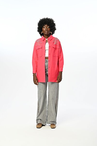 Orfeo Negro WOMEN'S ROBOT STONE EMBROIDERED DOUBLE POCKET TABARDINE JACKET