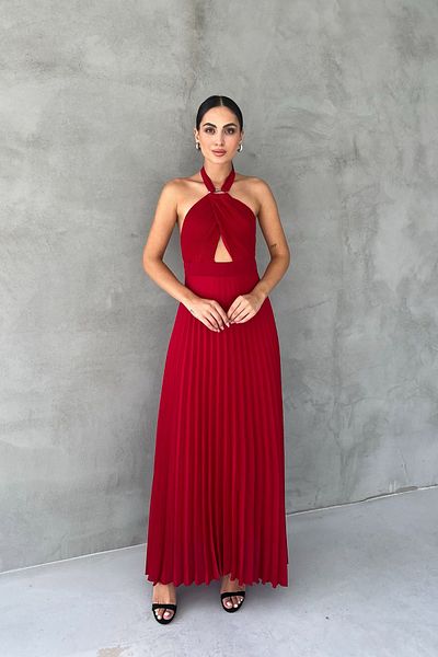 Seda Yalçın Atelier Κόκκινο φόρεμα με πλισέ γιακά