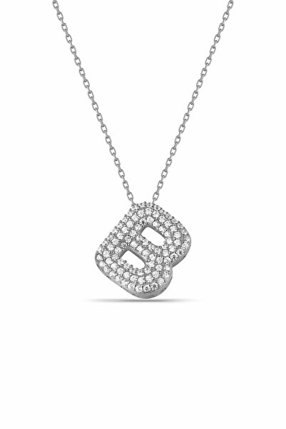 Karem Jewellery Zirkon Taşlı B Harfi Kolye Gümüş Kaplama Kadın