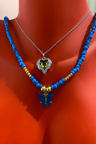 Bourgogne2021 Steel Women's Necklace Set - Heart Pattern Heart Detailed 2 Pieces Necklaces