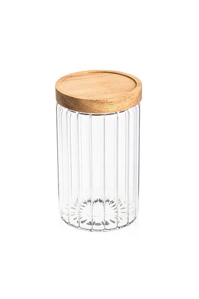 Glass In Love 700 ml Glass Jar with Wooden Lid, Transparent / Brown