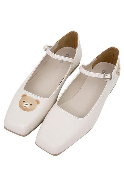 Dogo Balerini din piele vegană de damă cu design Teddy bej