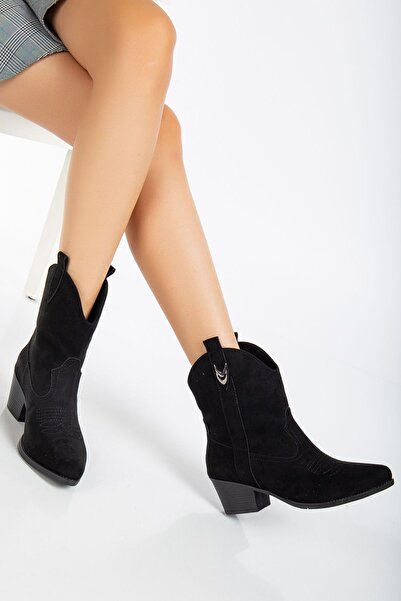 Tonny Black Women's Black Suede Thermo Sole Buckle Pointed Toe Embroidered We...