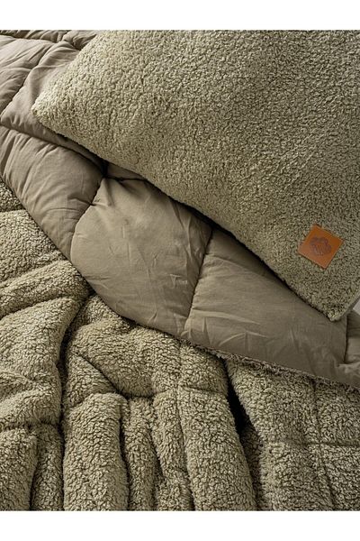 Cotton Box Stone Colored Single Plush Quilt Set - 155X215 cm