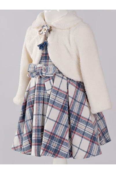 Cherrys Bebek PELUŞ BOLEROLU EKOSE KIZ ÇOCUK ELBİSE