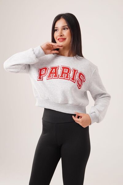 Hipo Trend Сірий короткий світшот з принтом Paris