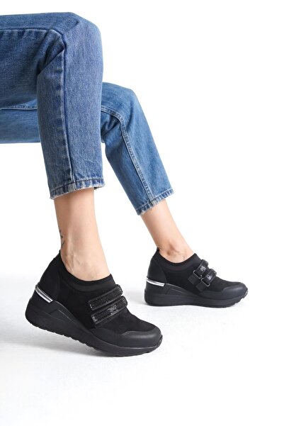 Modabuymus Stonestar Black Stoned Velcro Sneaker - Wedge Heel Sports Shoes