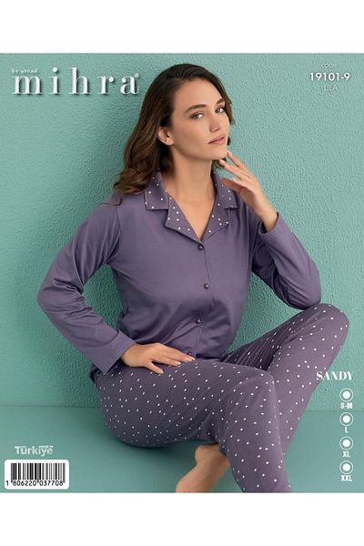 Mihra 19101-9 Lilac Polka Dot Sandy Shirt and Pajama Set