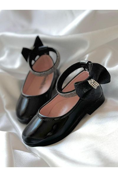 Görkem bebe ayakkabı ve tekstil Girl - Velcro and Stone Detailed Ankle Ballerinas