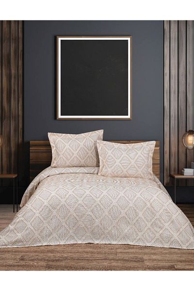 YGT Home Jacquard Style Double Bed Set - 3 Pieces Bohemian Cream |   Pique Set