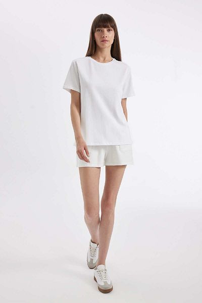 DeFacto Tricou alb cu mânecă scurtă, cu croiala normală, cu decolteu, casual, premium, simplu, A9428ax24au
