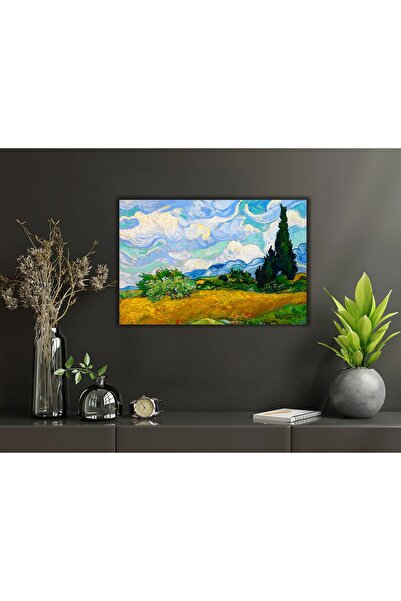 Hayal Poster Wheat Field Wooden Table with Cypress (20X30)