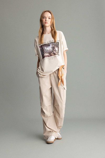 DeFacto Basic Parachute Poplin Pants - ίσια τσέπες και ελαστική μέση A6266ax24sp