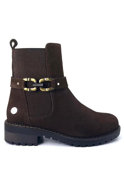 Mammamia D24KB-1785 Δερμάτινο Nubuck σε χρώμα κακάο - Γυναικείες μπότες με πλαϊνό ελαστικό φερμουάρ