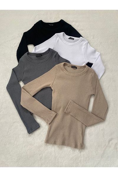 Wearflawless Σετ με 4 μακρυμάνικη λαιμόκοψη γυναικεία πλεκτή μπλούζα καμιζόλας