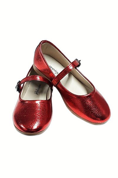 welissa Girl's Red Buckle Ballerina Shoes