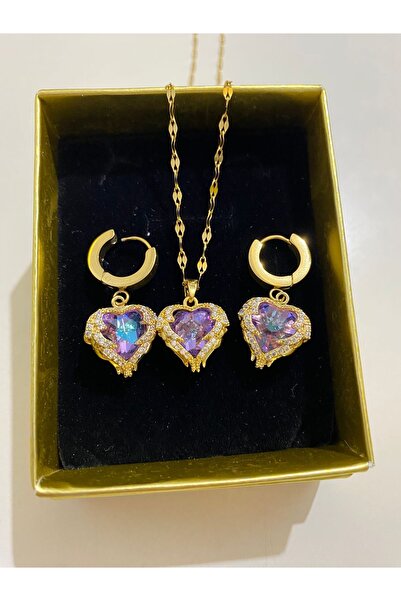 ANGELSS JEWELLERY Galaxy Heart Model - Crystal Zircon Stone Steel Necklace an...