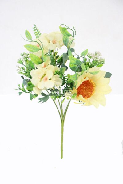 Yapay Çiçek Deposu Изкуствен мини букет от слънчоглед и здравец, бежов