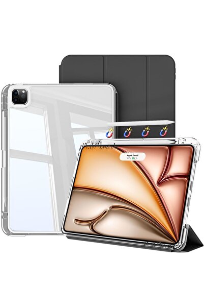m.tk moveteck İpad Pro 11inç M4 2024 Uyumlu Kılıf Magnetik Pen Charge Kalem Bölmeli Ayrılabilen Akıllı Uyku Modlu