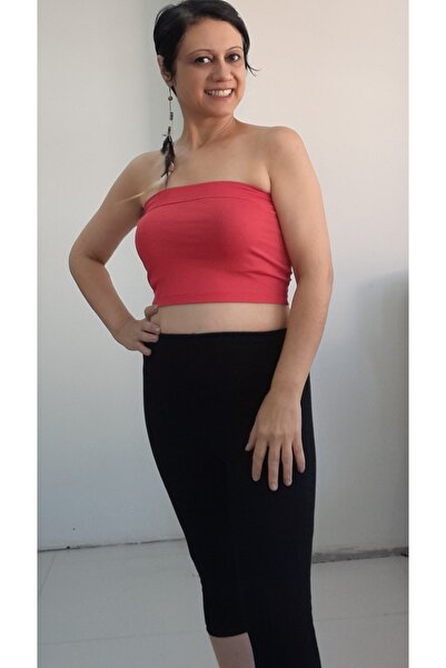 Mertcan Butik Red Combed Cotton Viscose Crop Strapless Badi Athlete T-Shirt