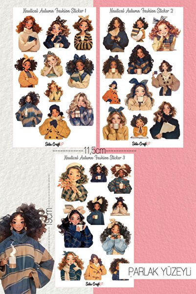 SelisCraft Autumn Fashion Girls Temalı PARLAK Sticker 01-02-03 Ajanda Planlay...